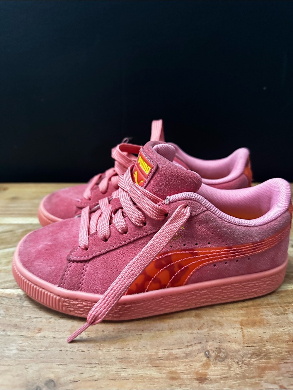 Puma Kids Pink Suede Sneakers with Coral Accent